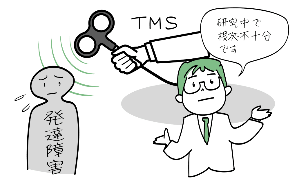 発達障害に対するTMS治療のエビデンスに基づいた治療法をご紹介していくイラストです。