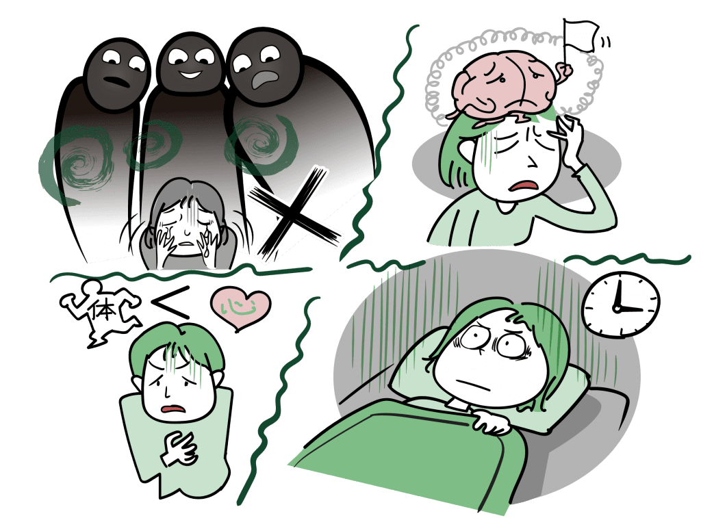 TMS治療の効果が期待できるうつ病症状の特徴をイラストにしました。