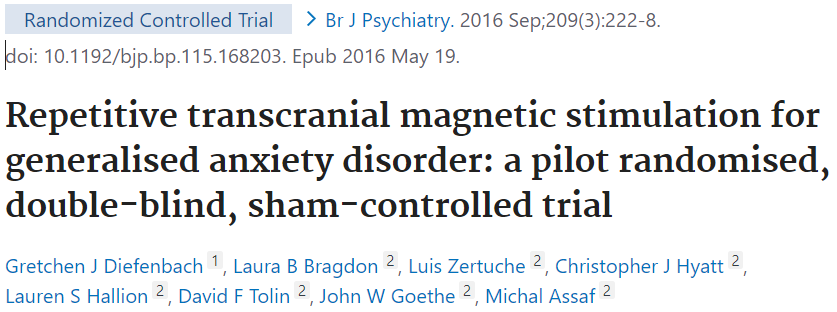 全般性不安障害のTMS治療に関するRCTをご紹介します。
