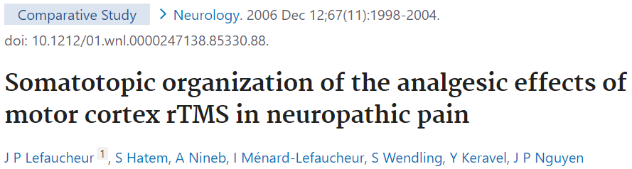 疼痛性障害のTMS治療の効果が期待できる脳皮質についての論文です。