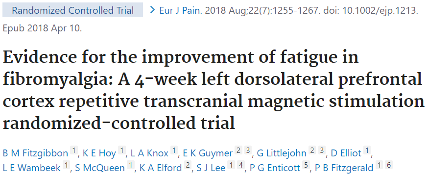 線維筋痛症での左DLPFCに対するTMS治療のエビデンスを紹介した論文です。