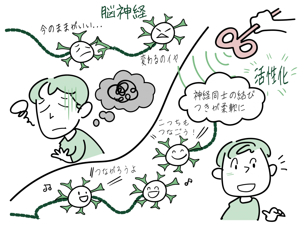 TMS治療と神経可塑性をイラストにしました。