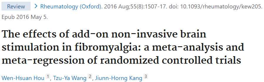 線維筋痛症での非侵襲的脳刺激治療のアドオンについてのメタアナリシスをご紹介します。