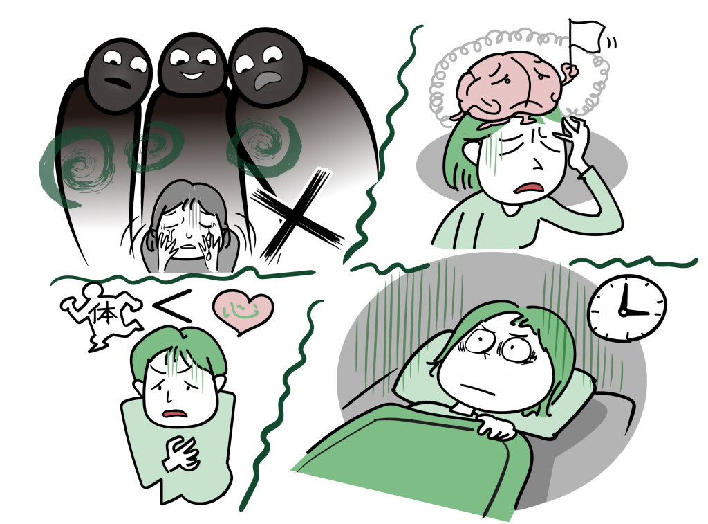 TMS治療の効果が期待できるうつ病症状の特徴をイラストにしました。