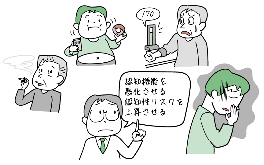 うつ病は認知症のリスクが2倍になることを示すイラストです。