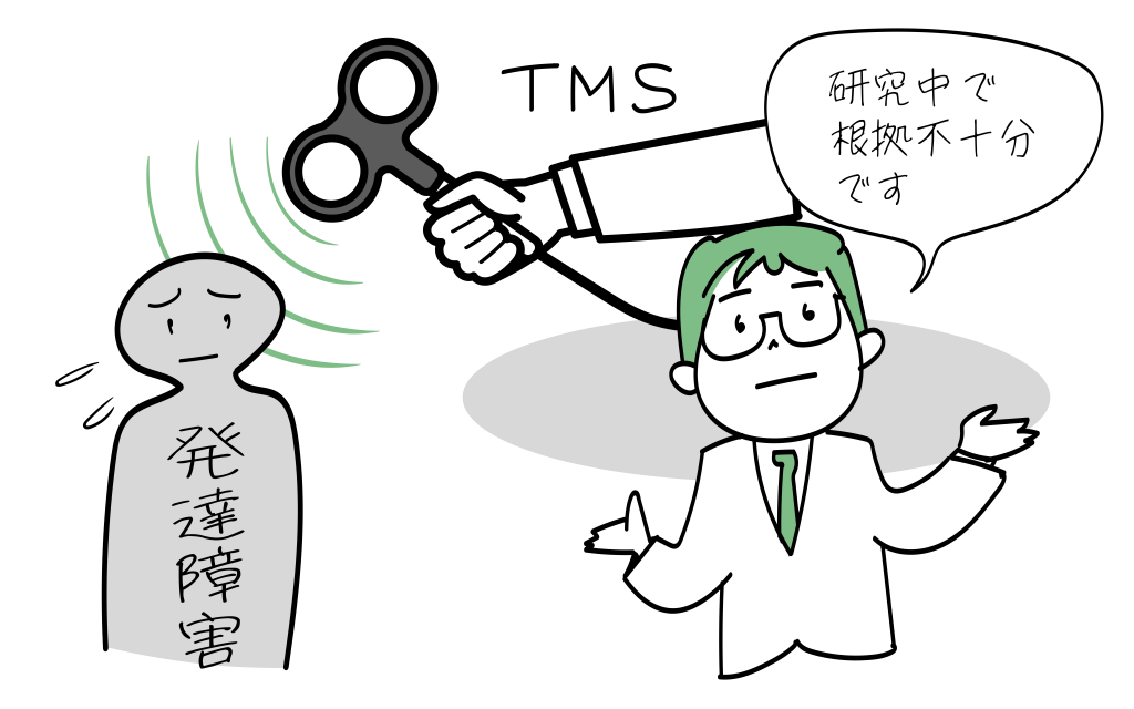 発達障害に対するTMS治療のエビデンスに基づいた治療法をご紹介していくイラストです。