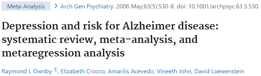 アルツハイマー型認知症のうつ病へのリスクについてのエビデンスになります。