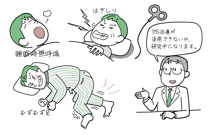 睡眠の質的異常に対するTMS治療をイラストでご紹介します。