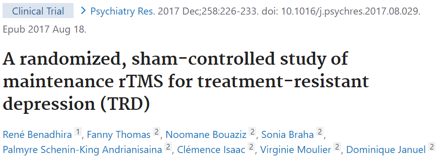 治療抵抗性うつ病へのメンテナンスTMS治療の効果を検証した論文になります。