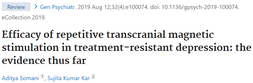 rTMSと治療抵抗性うつ病に関するこれまでの知見をレビューした論文になります。