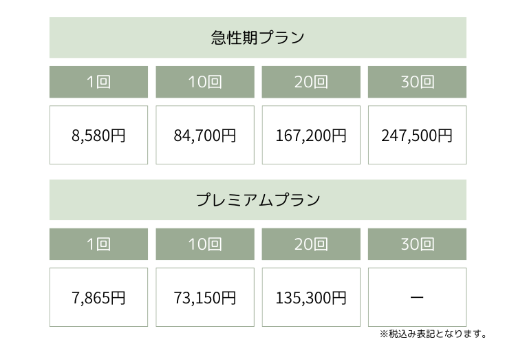 プロロングプラン料金表の画像を表示